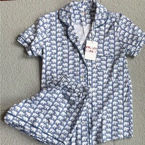 ROLLER RABBIT NWT HATHI Blue Elephant Polo Pajama Set Size XS